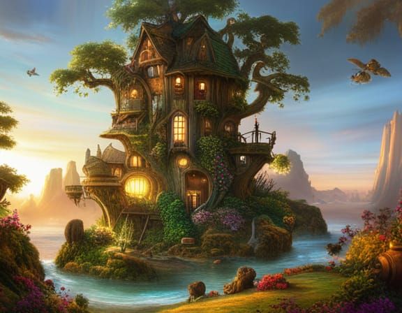Fairytale Treehouse  by @Leeftail_Art