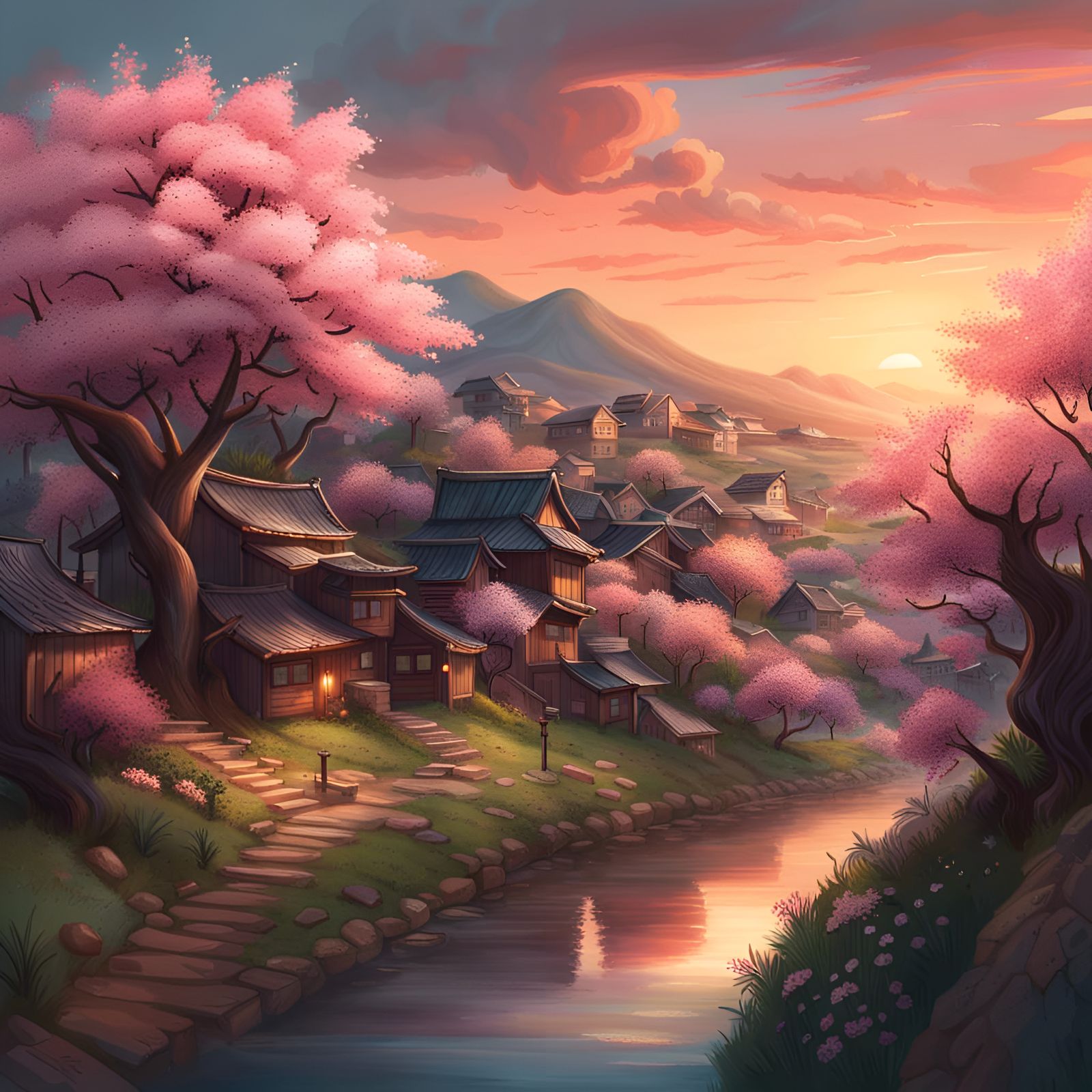 Japanese mountain village - AI Generated Artwork - NightCafe Creator