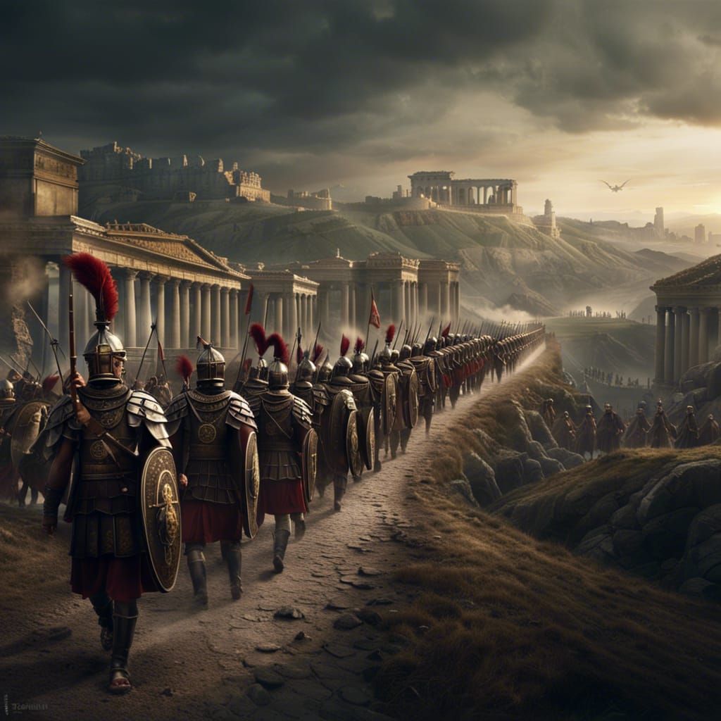 A Roman Legion marching on a Roman road Epic cinematic brill...