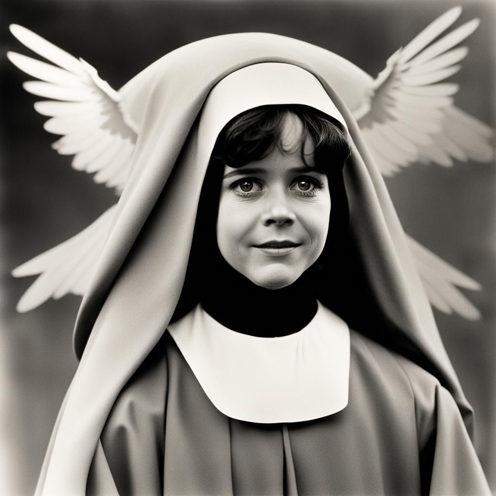 young sally field as a nun, with huge head covering with win...