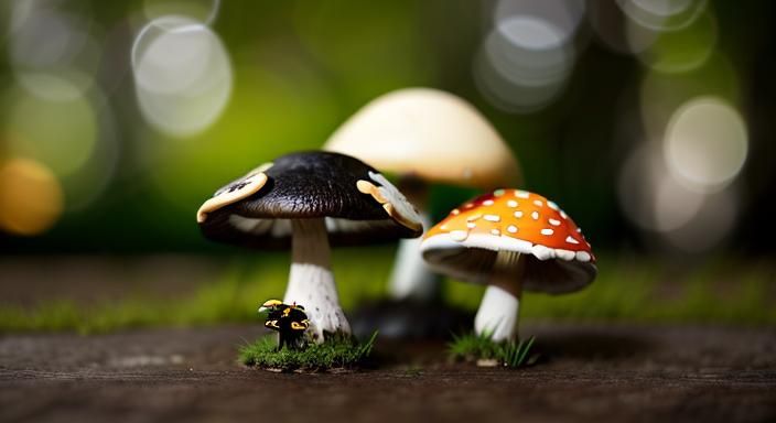 Anime, 

mushrooms ,

Professional photography, bokeh, natur...