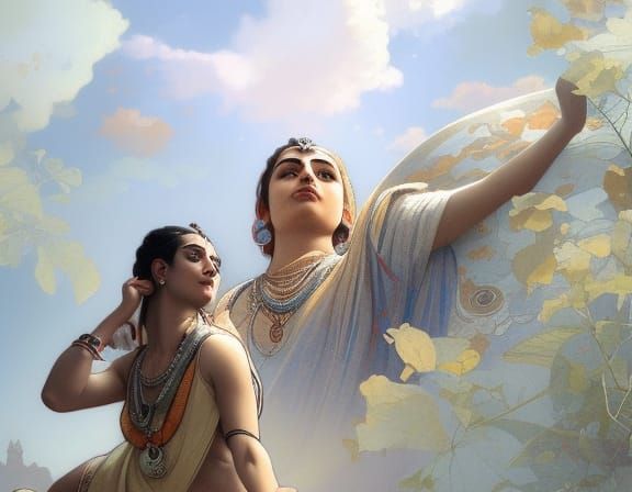 Krishna lying in the open space in the front, resting. Vitth...