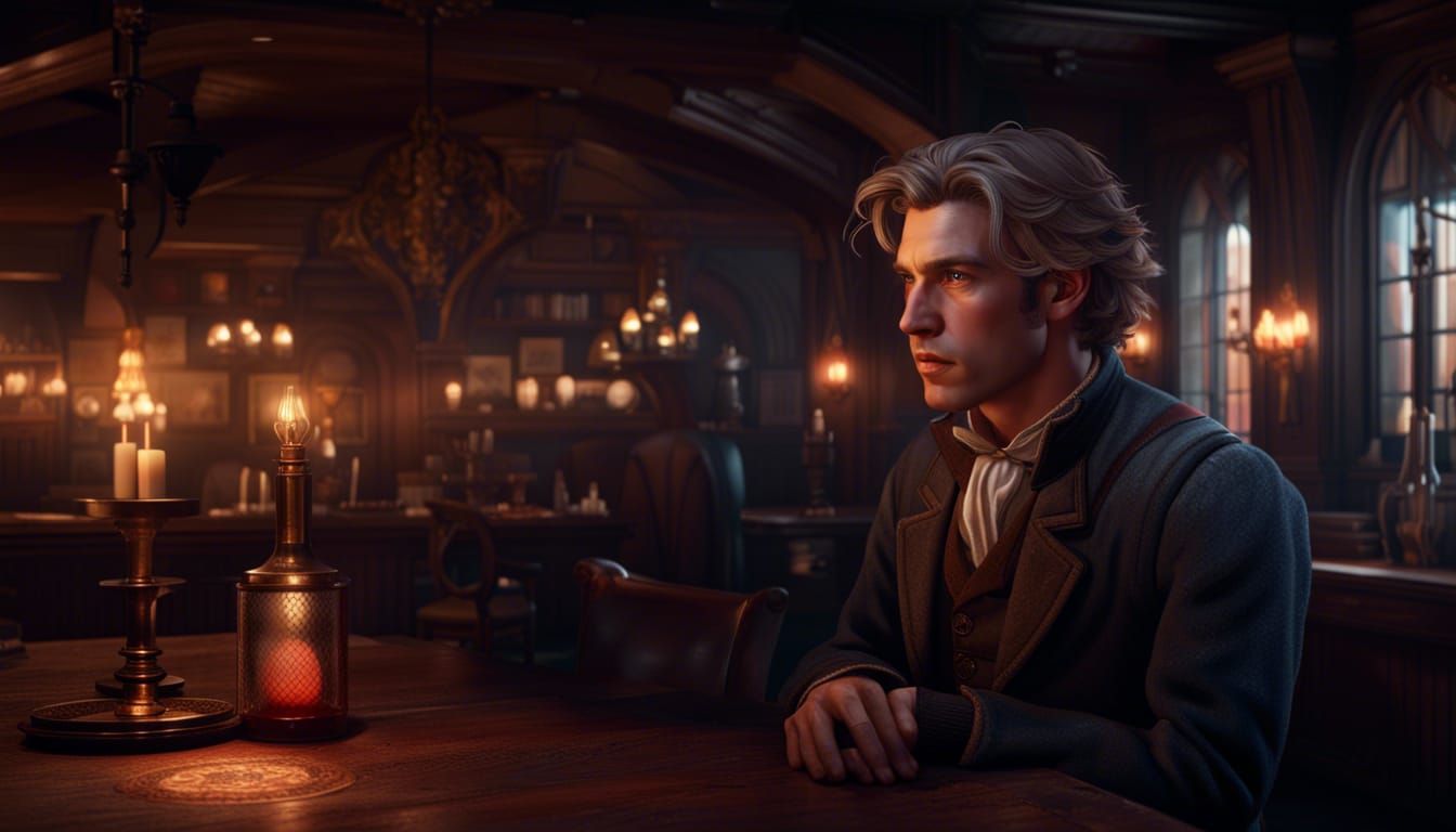 Hayden, handsome young man in a Victorian tavern, romantic l...