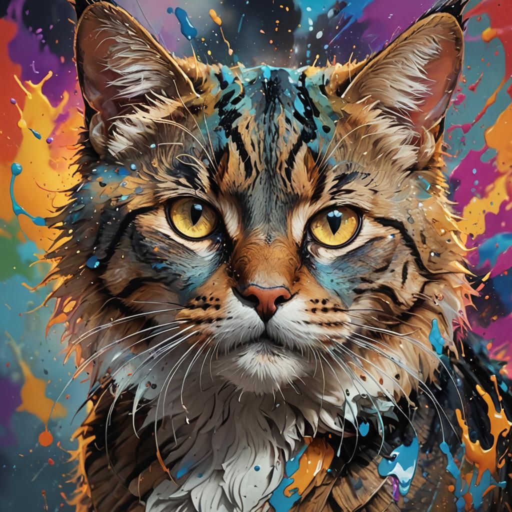 Hyperrealistic Cat Portrait in Splash Art Style