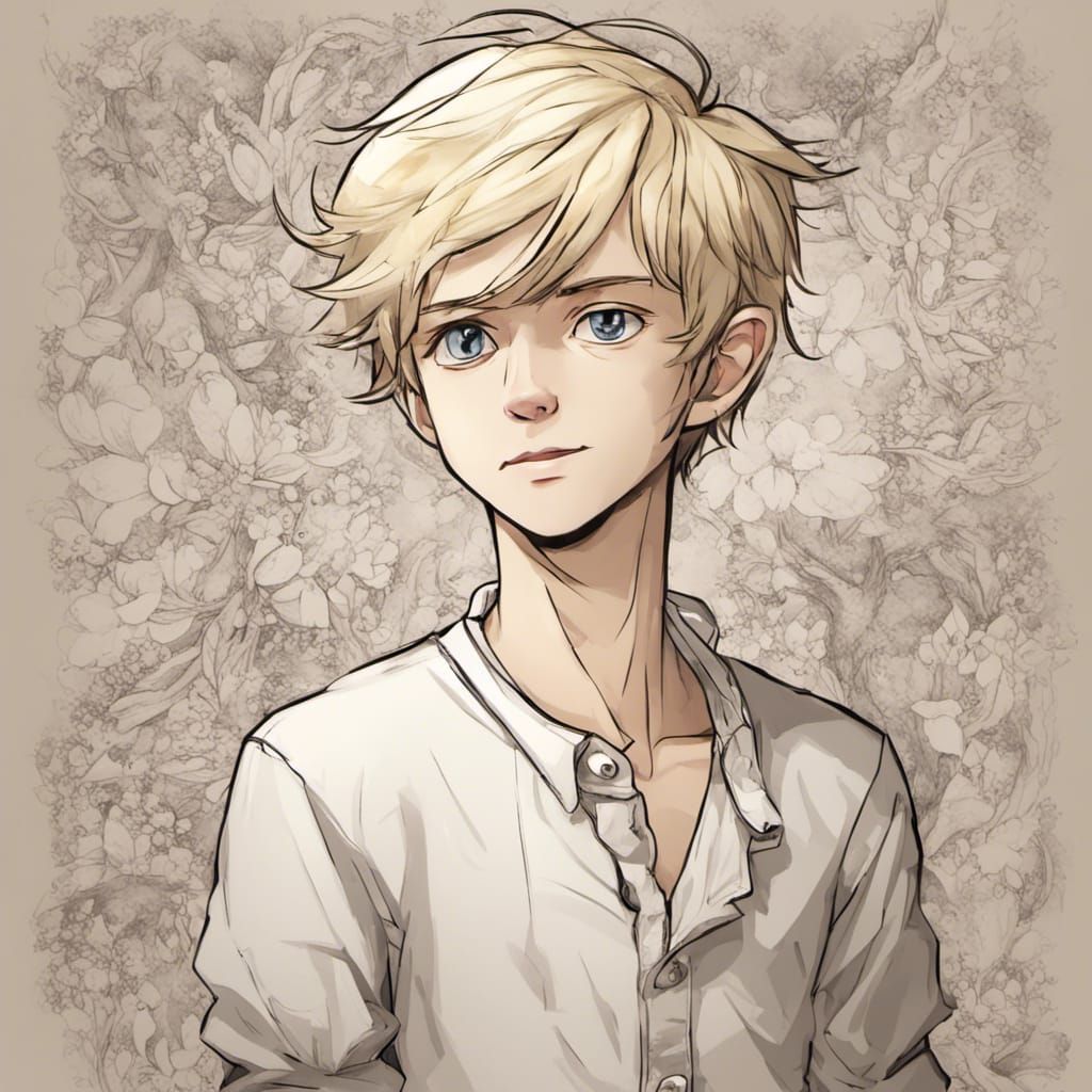 Front viewer Romantic blond boy 12yo full body ab dream peter pan style ...