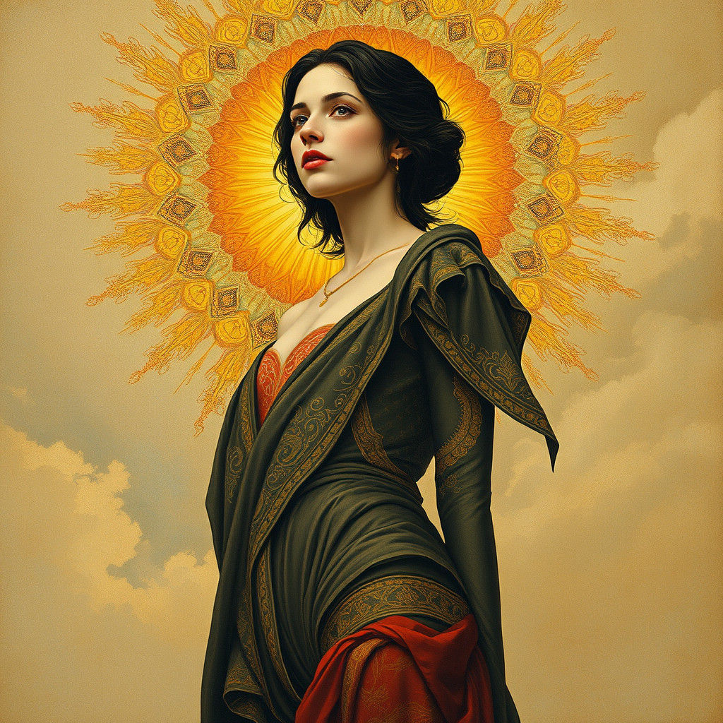 Empowered Woman Radiating Strength in Klimt-Inspired Art