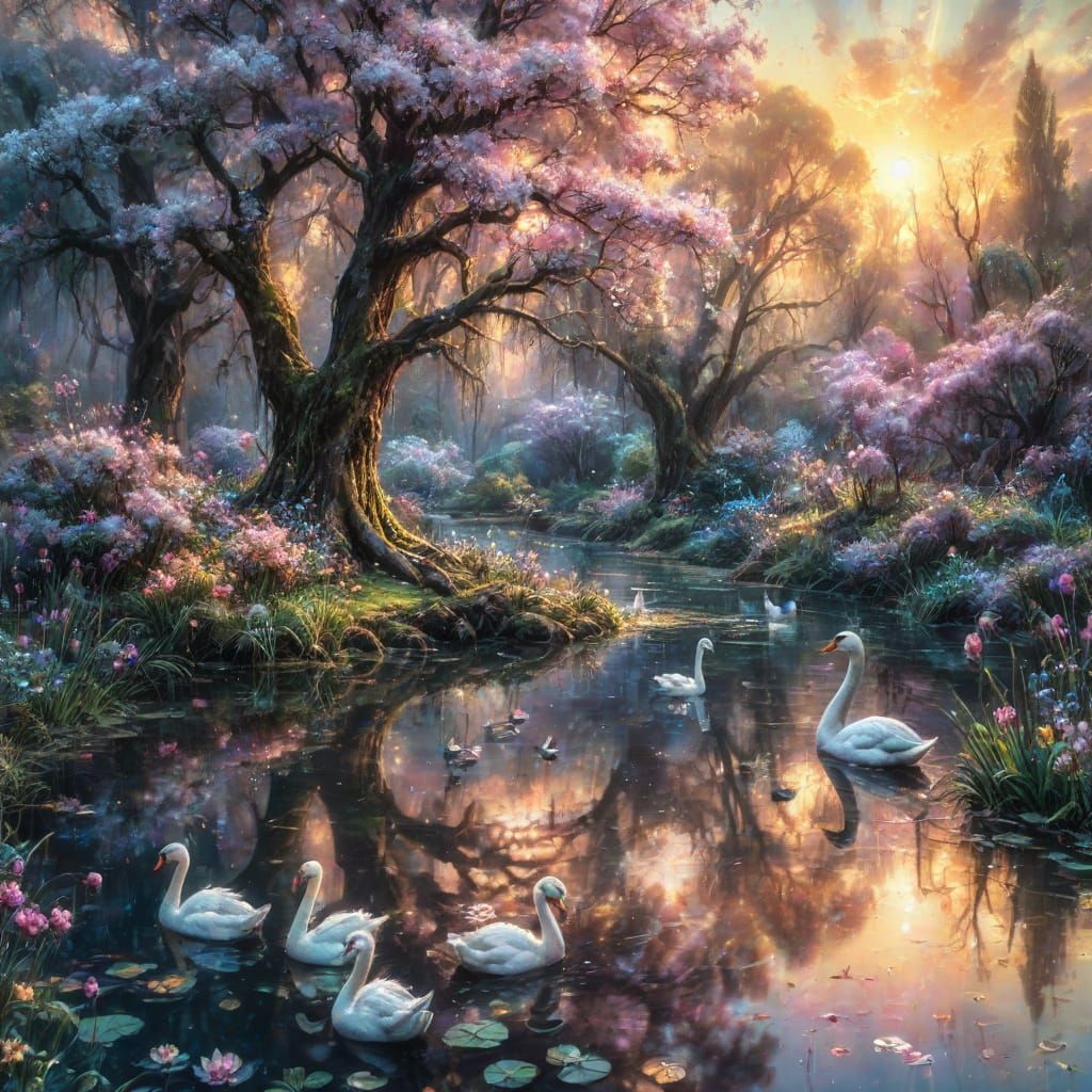 Swans in the morning light