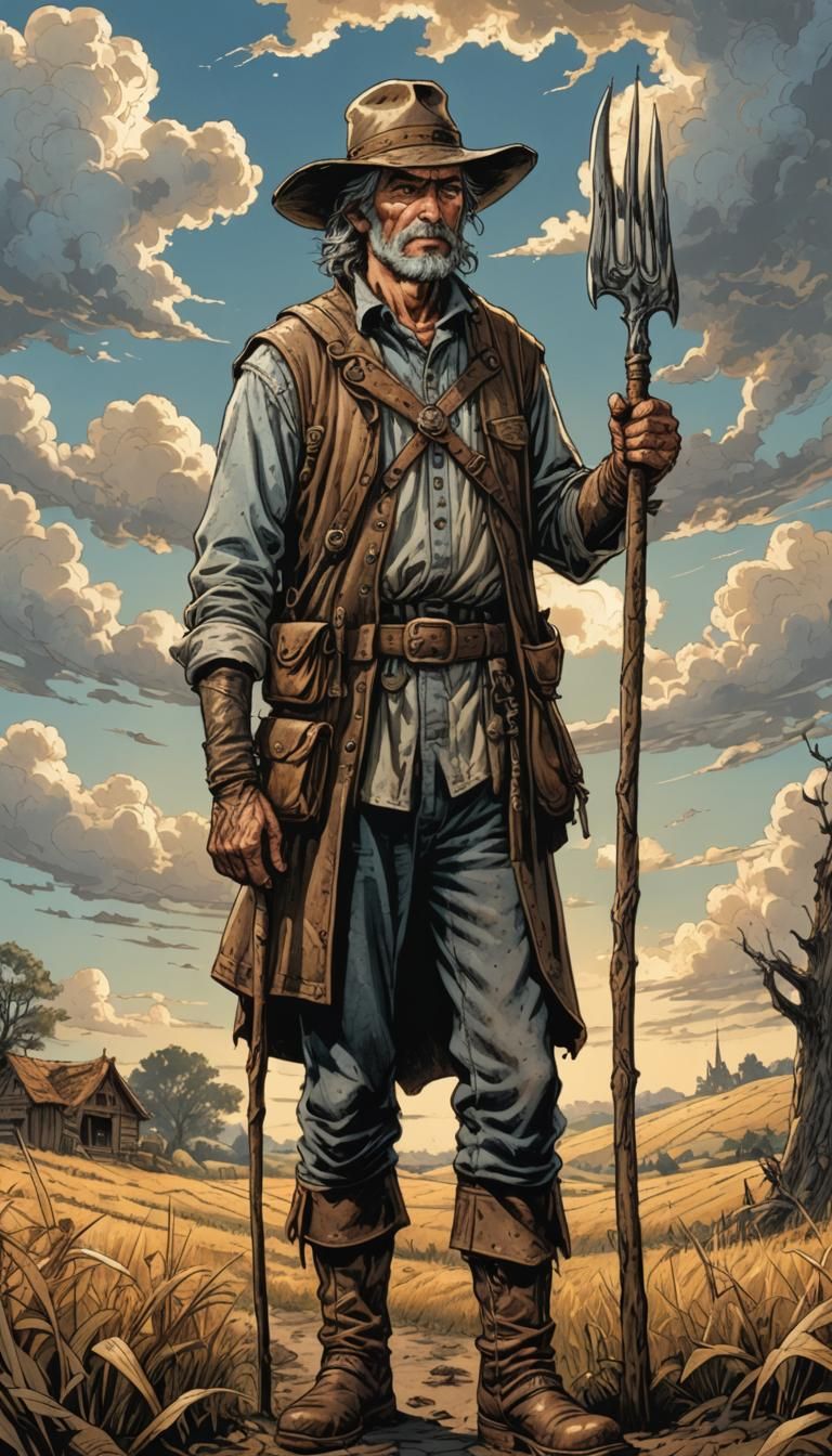 full body. medieval fantasy. Human 50 years. man. Paysan AI Generated