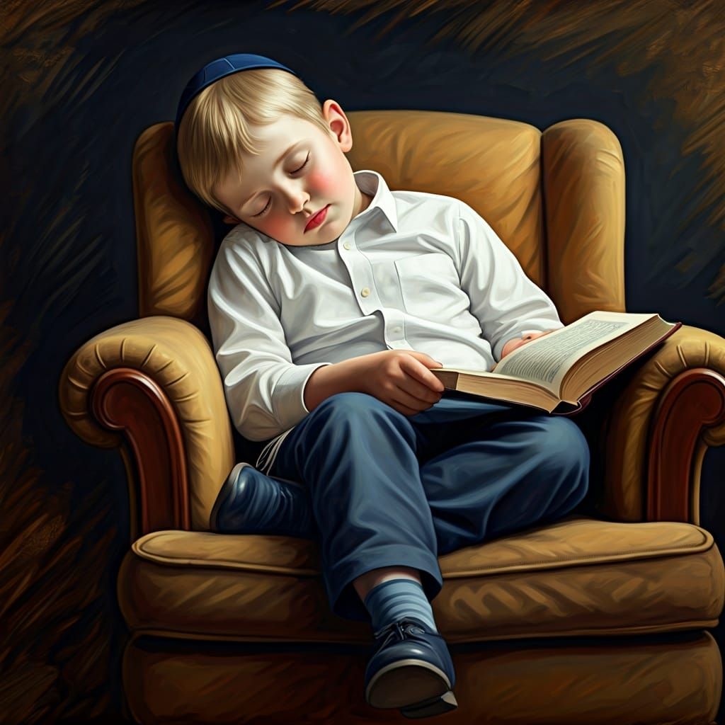 Boy Sleeping in Armchair, Chagall-esque Painting
