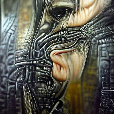 A face with no eyes H.R. Giger detailed painting