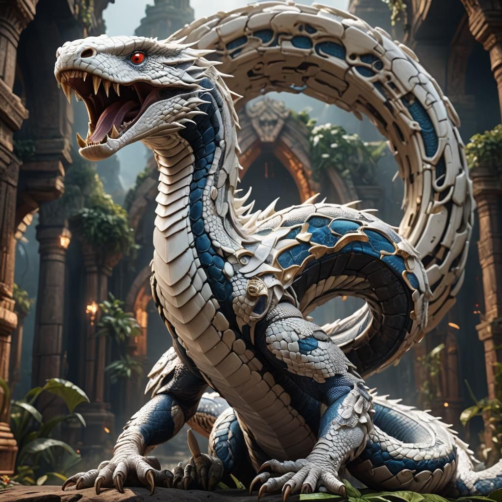 Detailed White Cobra Matte Painting in Fantasy Style