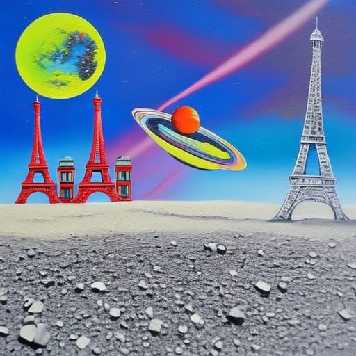 Paris on the moon with the small  Earth shining above Eifel ...