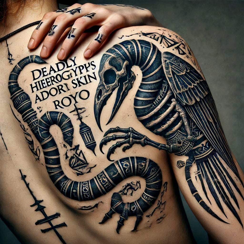 Deadly hieroglyphs adorn skin, Royo