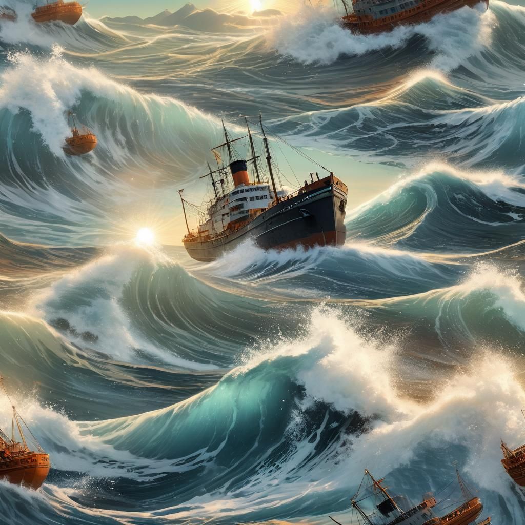 Heart-Shaped Waves Guide Ship in Fantasy Art