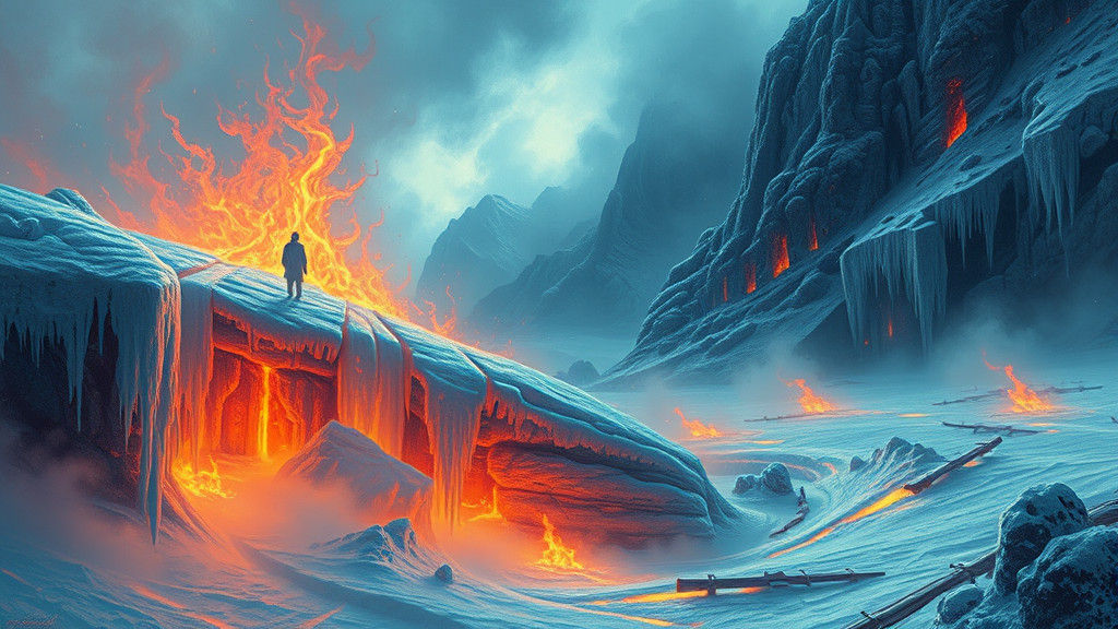 Icy Flames in Surreal Sci-Fi Landscape