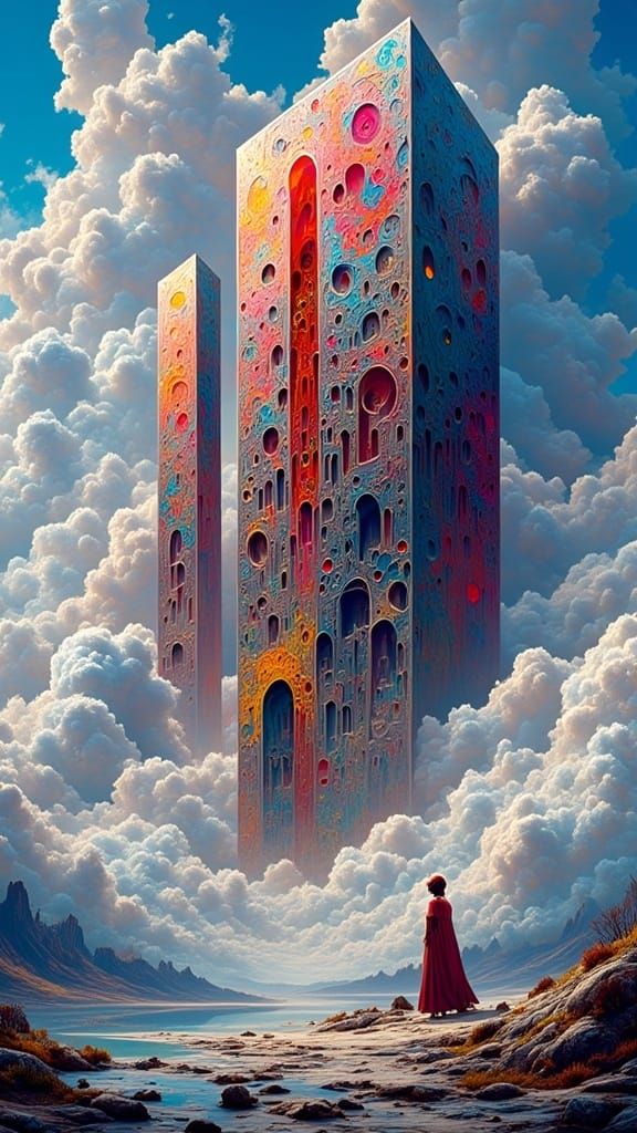 <lora:Flux Coherent:1.0> giant vibrant tower in the clouds