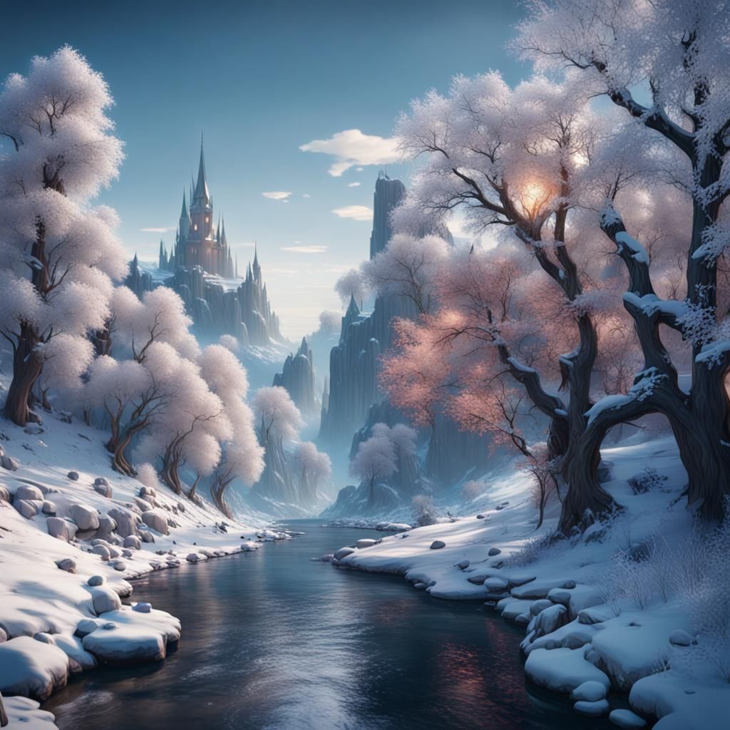 Winter wonderland with a river  by @cookies