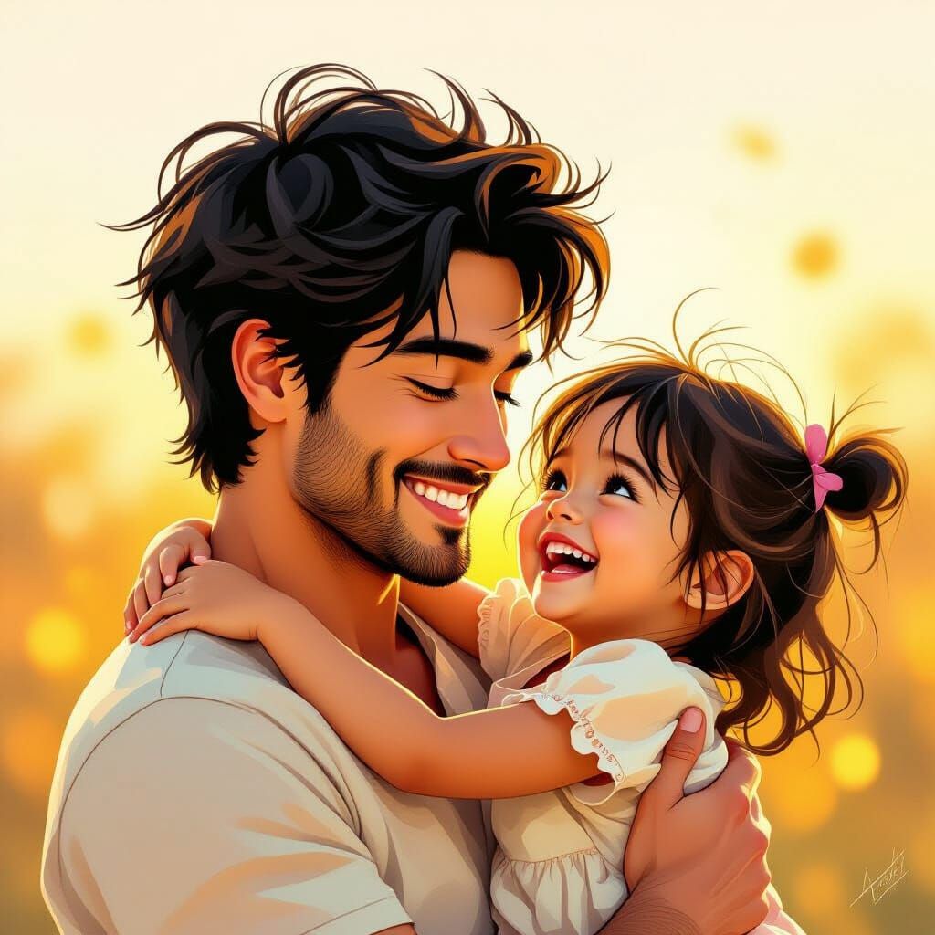 Loving Father Lifts Joyful Daughter in Golden Hour