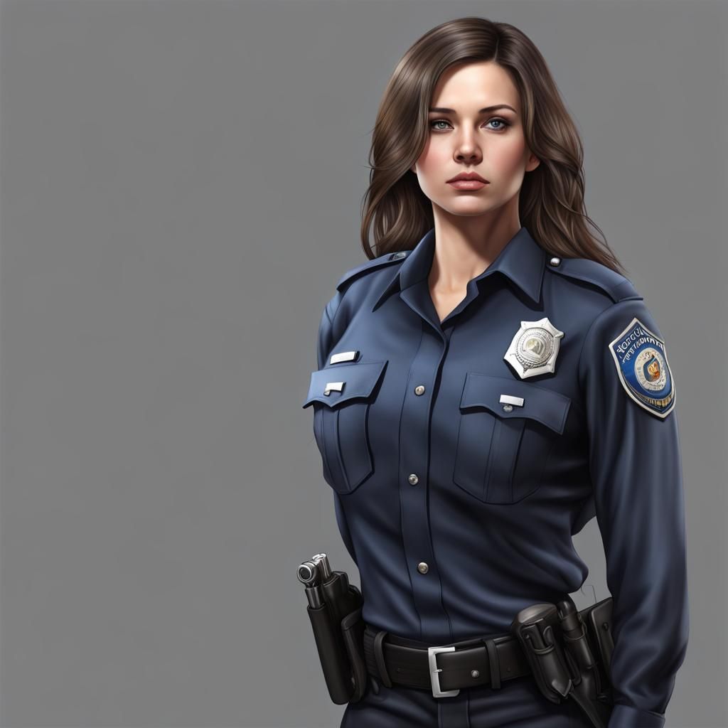 Female police officer standing, s, long hair, realistic image - AI ...