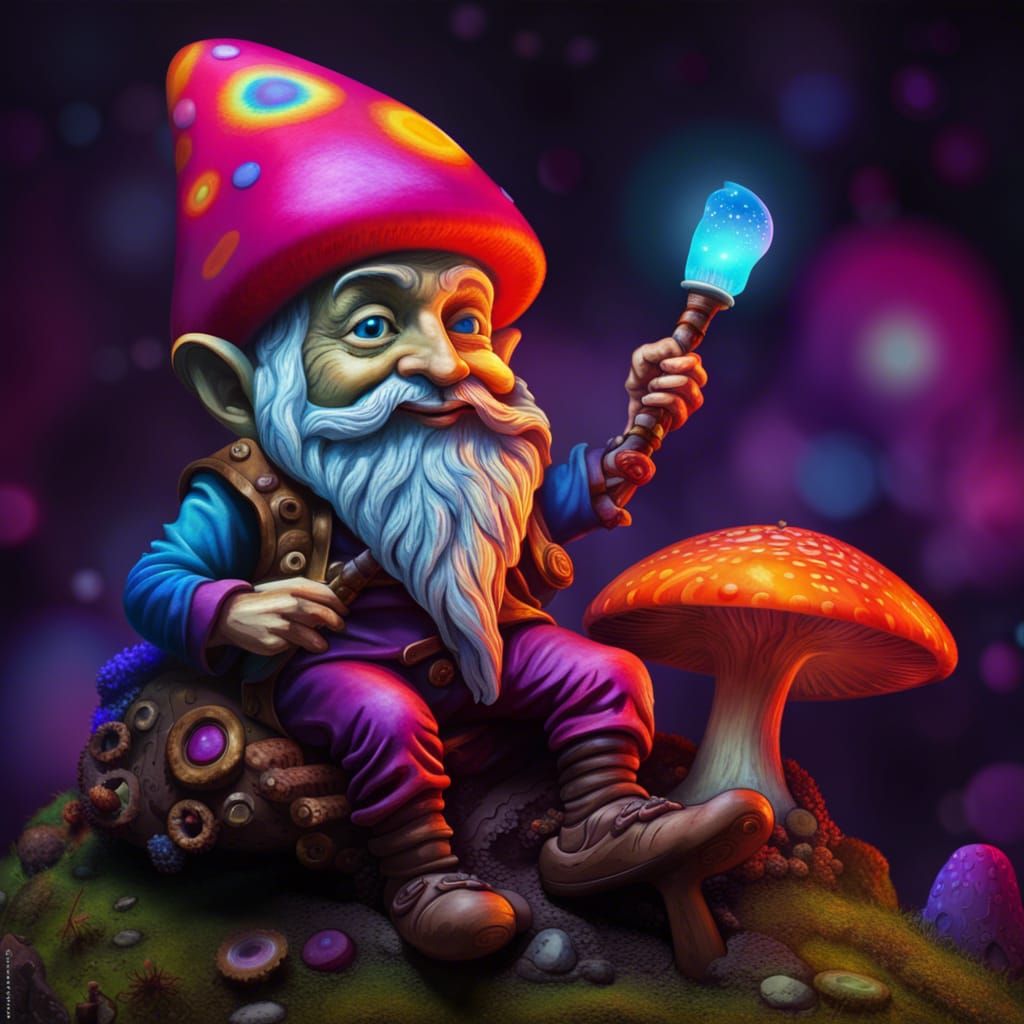 A psychedelic gnome riding a mushroom - AI Generated Artwork ...