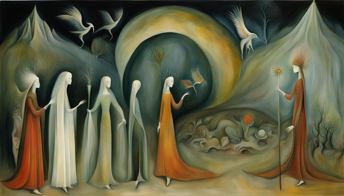 by Leonora Carrington:: detailed matte painting:: oil and wa...