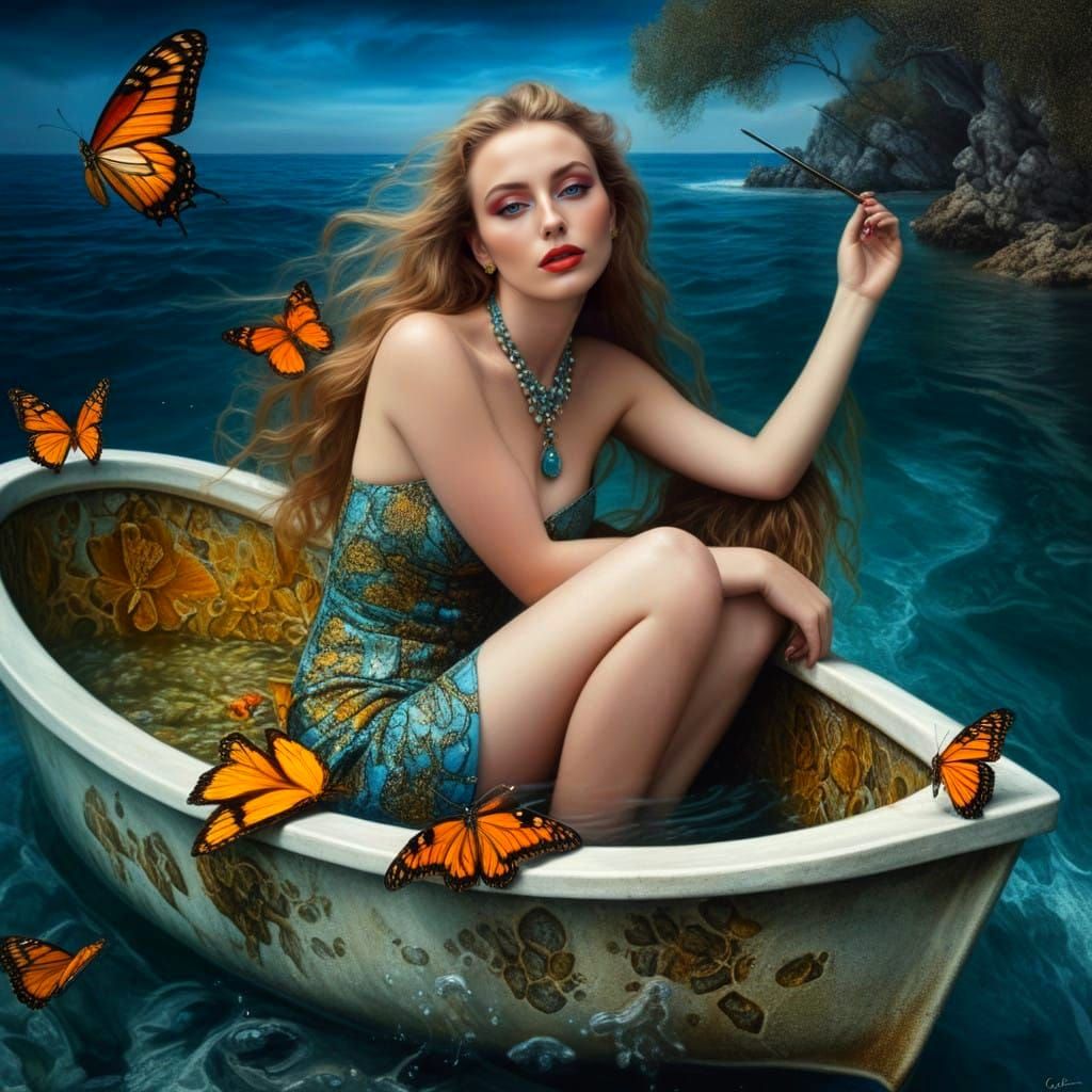 Surrealistic Portrait of a Charismatic Lady in a Fantastical...