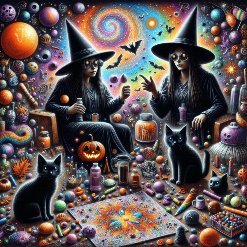 <lora:Black Cat Spooky:1.0> Black cats and witches make candy
