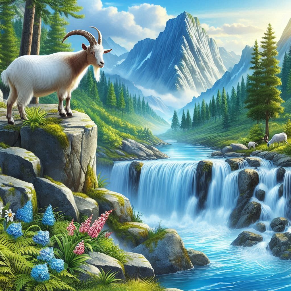 Paysage avec une chèvre