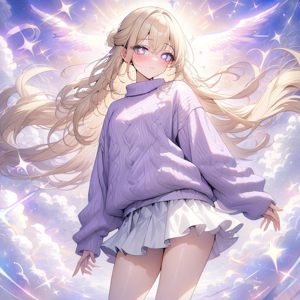 Anime Girl with Heart Eyes and Pastel Sweater