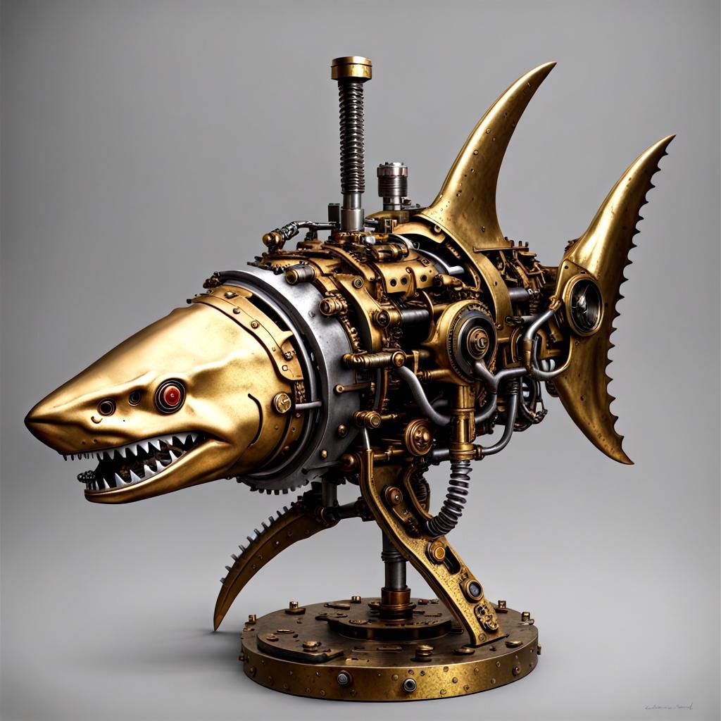 steampunk engine, golden, post-apocalyptic