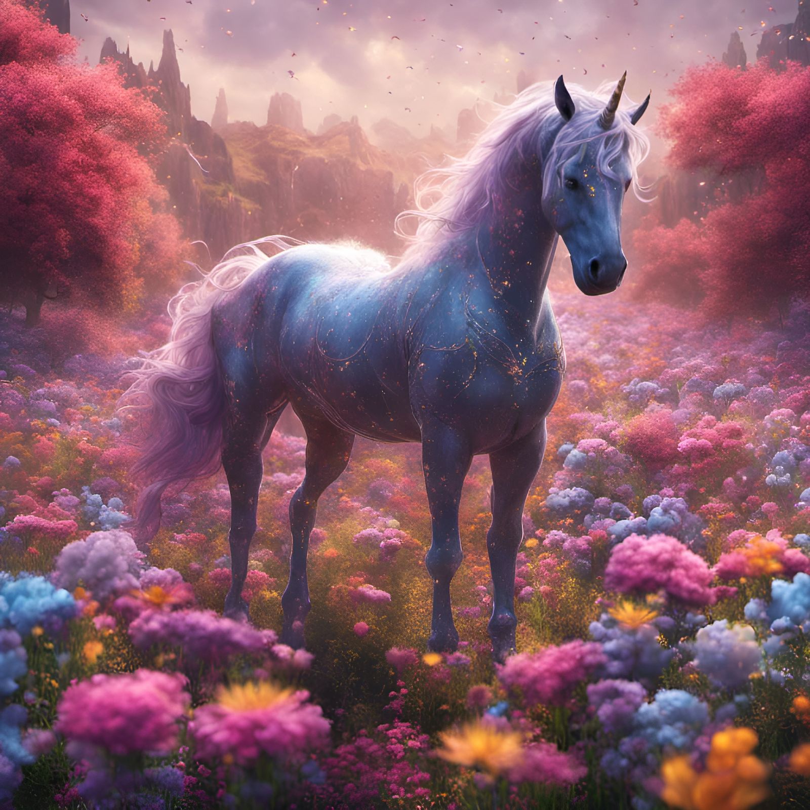 Grazing in a flower field