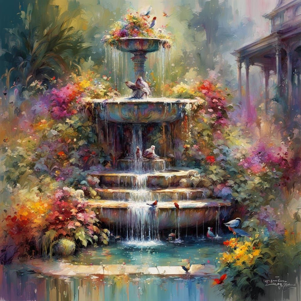  fountain in a magical garden  by @Mapont