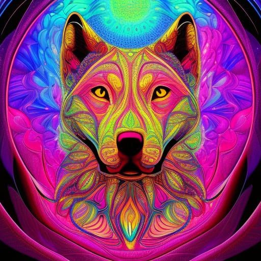 The cosmos in a pitbull wolf dog. vector fractal wave function ...