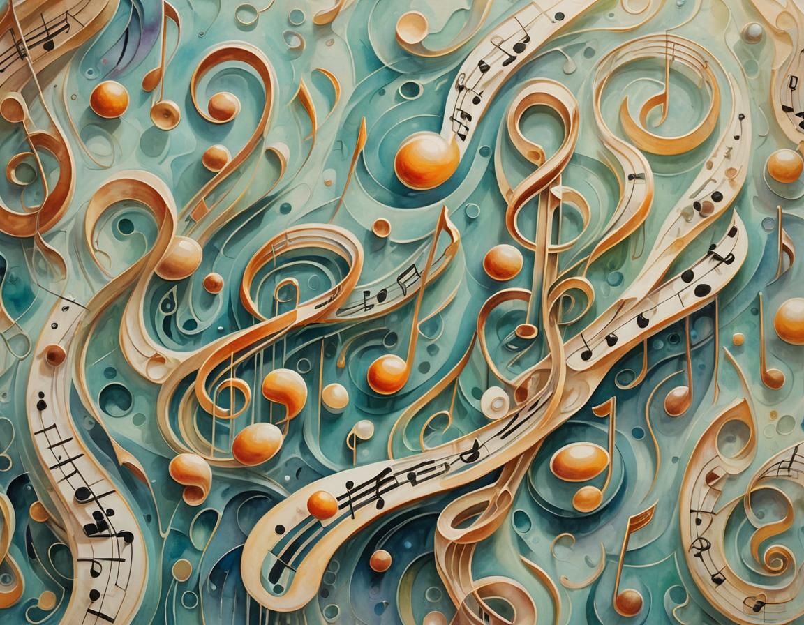 Surrealist Abstract: Musical Notes in Futuristic Art