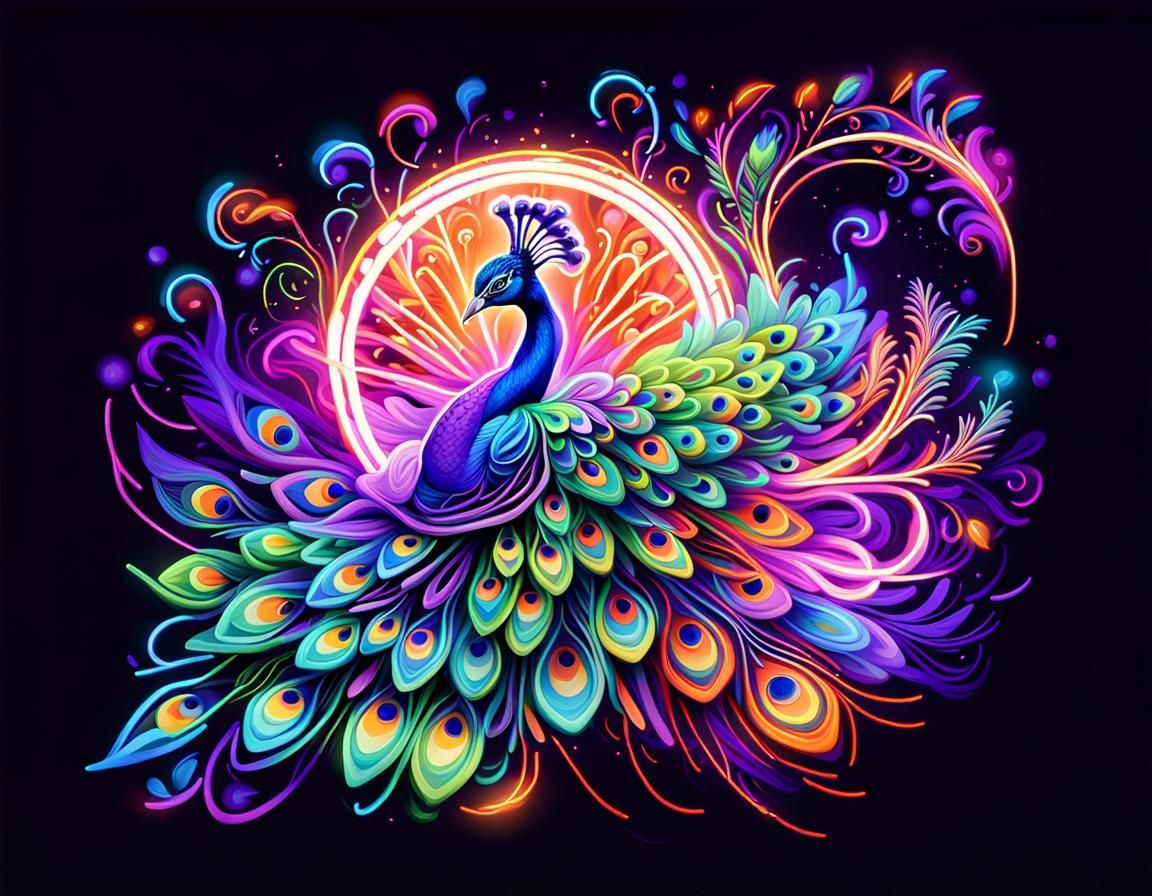 Neon Peacock 5 - Ai Generated Artwork - Nightcafe Creator