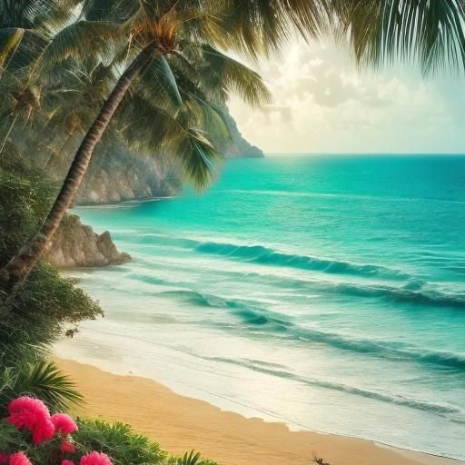 insanely details of "Andaman Sea coastline with stunning sight". The turquoise waters gently kiss the pristine sandy beach, while palm trees...