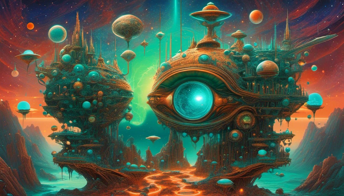 exoplanet:alien-hotel,badlands,türkis,orange,bronze,grün,rot <lora:eye:1.0>