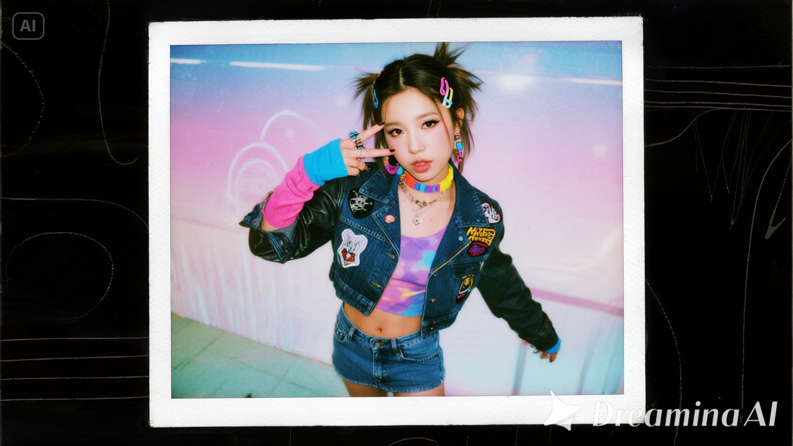 80's punk girl with cute-punk mix outfit