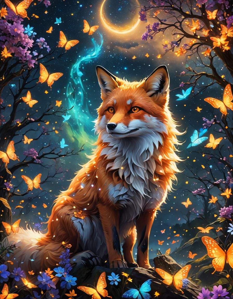 (Stunning artwork of a magical semi-transparent glowing fox spirit ...