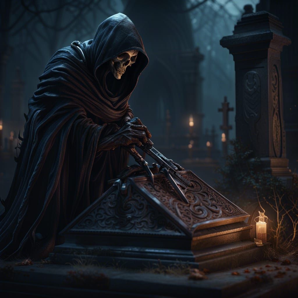 grim reaper on a grave
