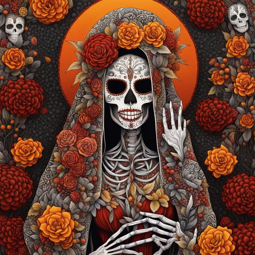 Fall colors mixed media painting of a an autumn Halloween forest