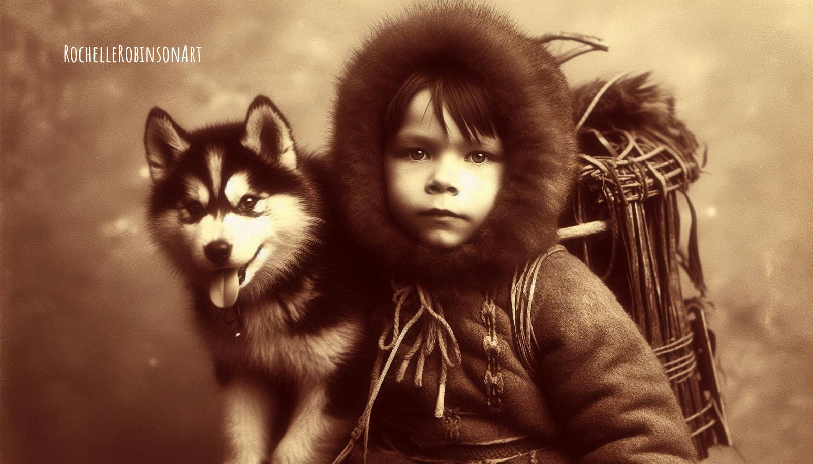 A Boy And His Dog - Sepia Art