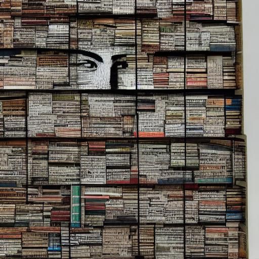 a face made from books in a bookshelf