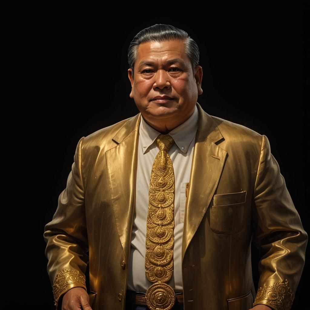 Large man in front of the Thailand peoples princess moo deng