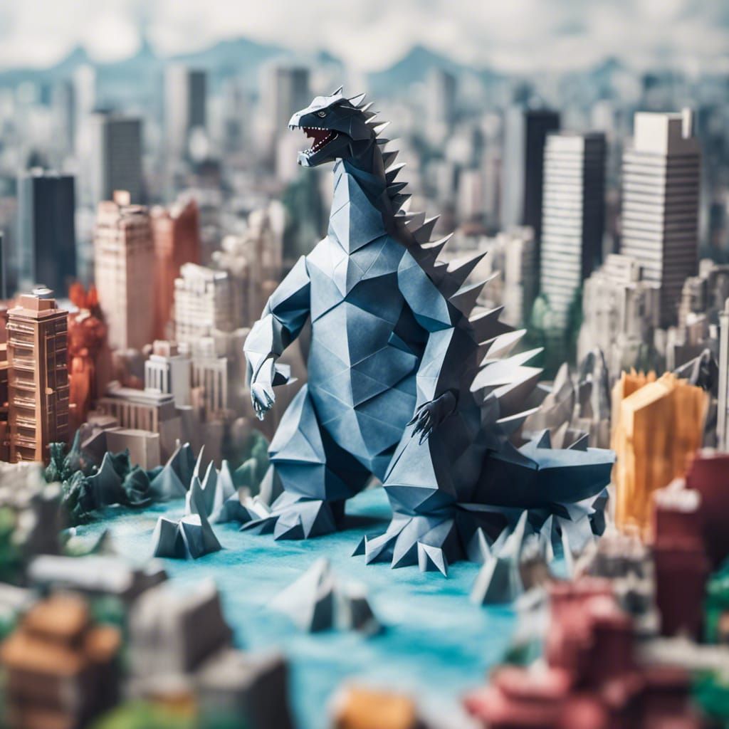 Godzilla destroying Tokyo  by @KRoseCarol