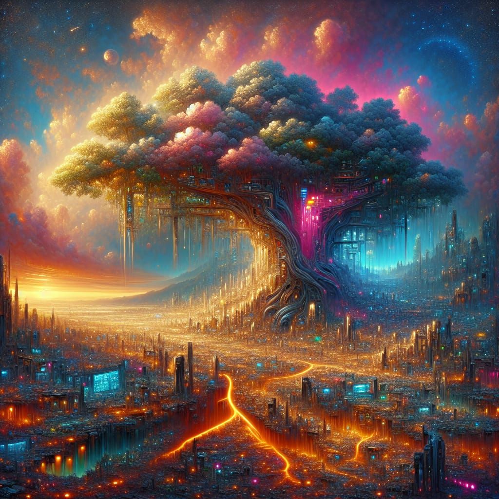 Cyberpunk City Tree  by @Seivitae