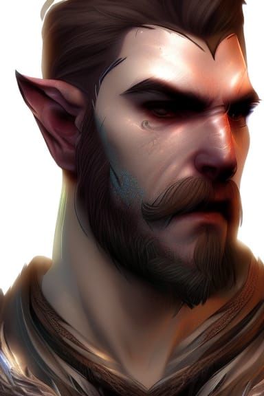 Handsome Skyrim male bosmer face dark eyes beard closeup - AI Generated ...