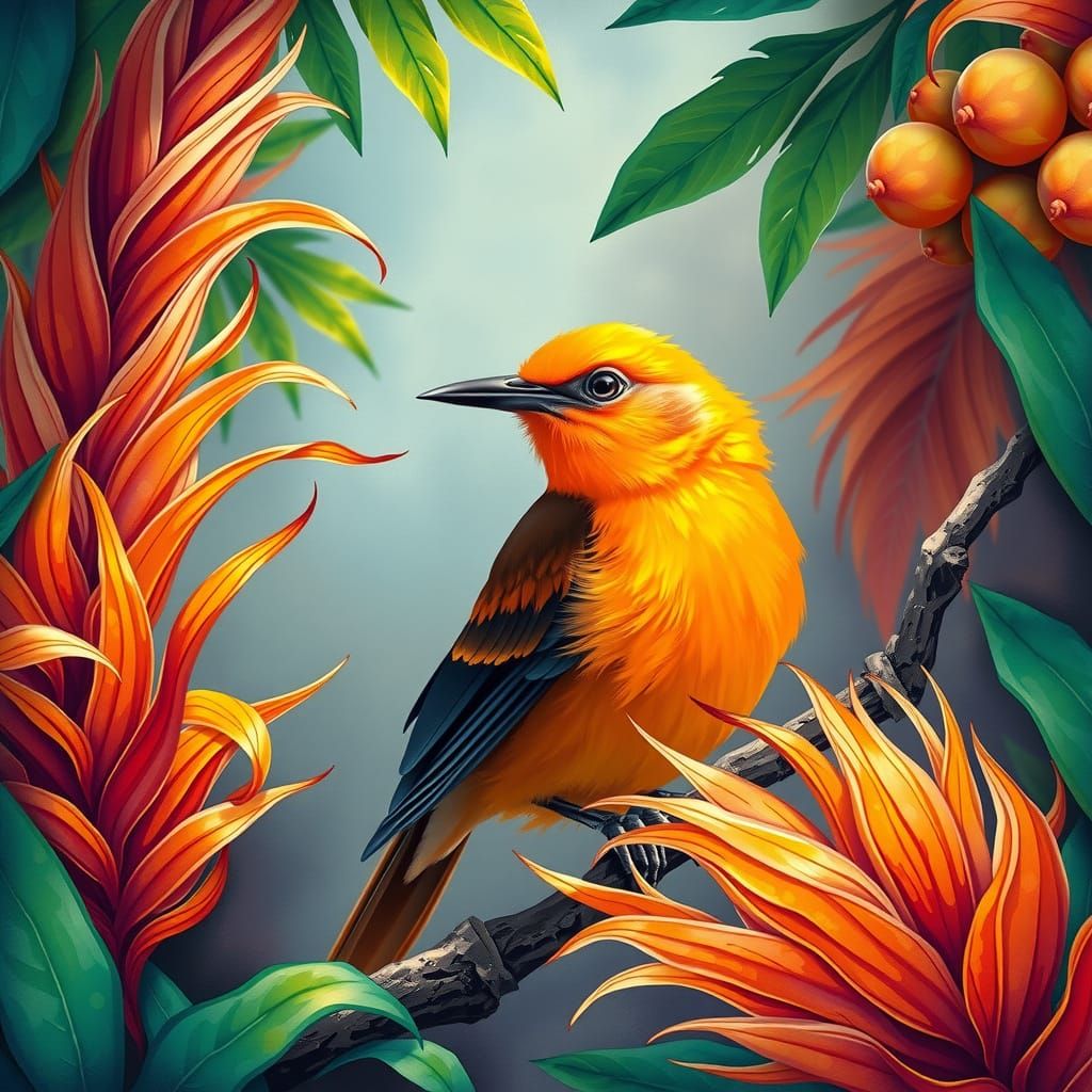 ultrarealistic centered portrait of a stunning beautiful vivid, colorful, vibrant all orange bird with ...  by @LTSings