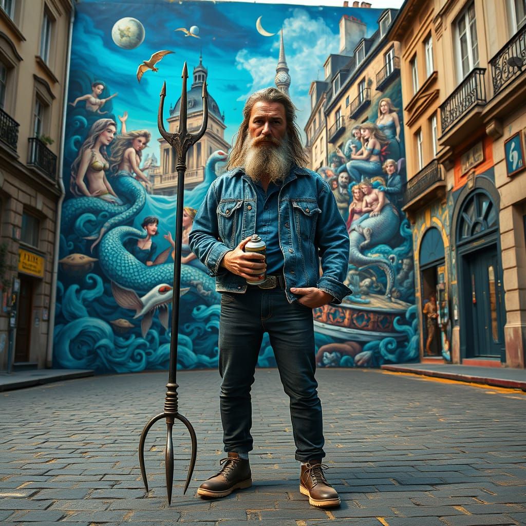 Poseidon as a street artist  by @JazzBell