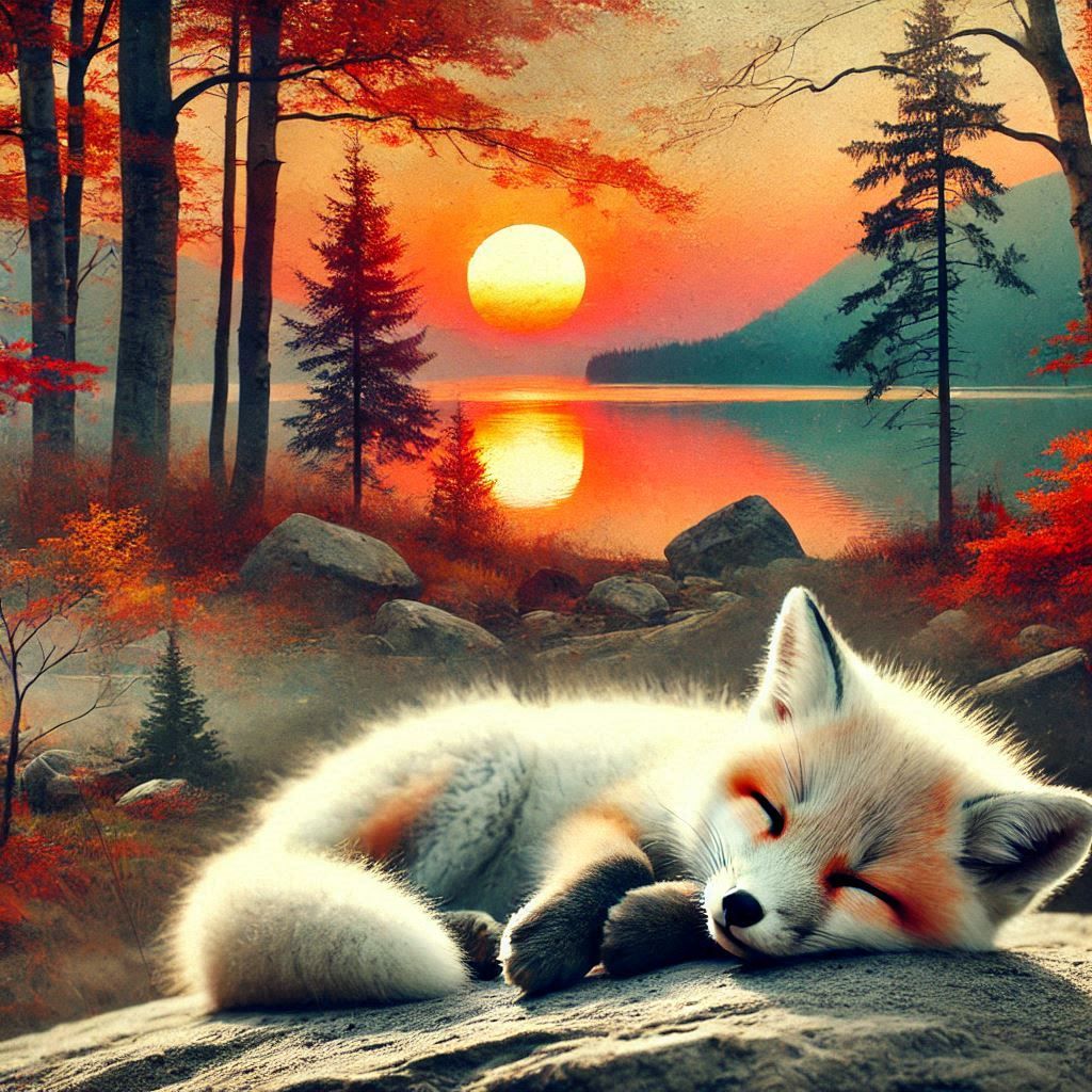 Sleeping cute little fox